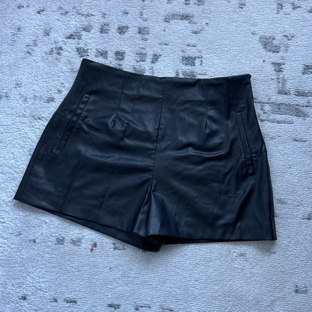 Zara NWT Black Leather Shorts